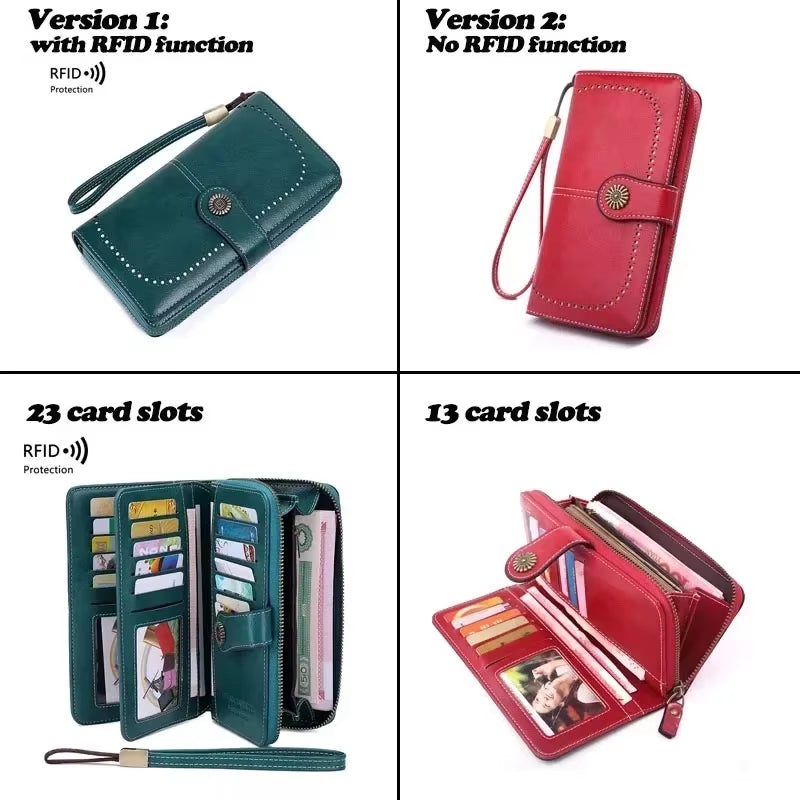 High Quality Women Wallet RFID Anti-Theft Leather Wallets for Woman Long Zipper Large Ladies Clutch Bag Female Purse Card Holder