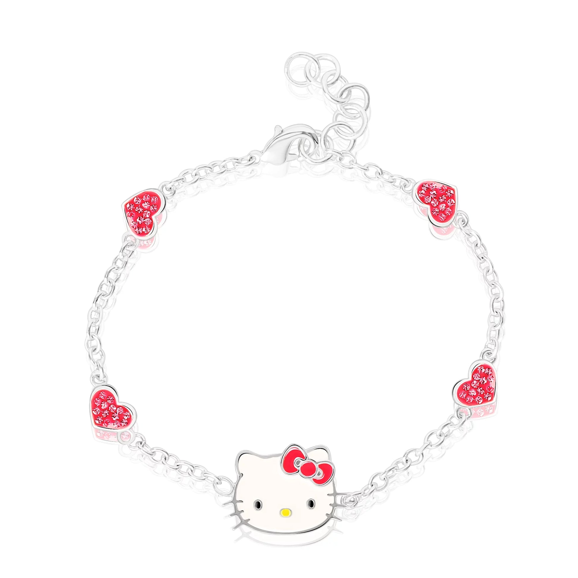 Hello Kitty Girl'S Red Hearts Silver Plated Chain Bracelets, 7.5"