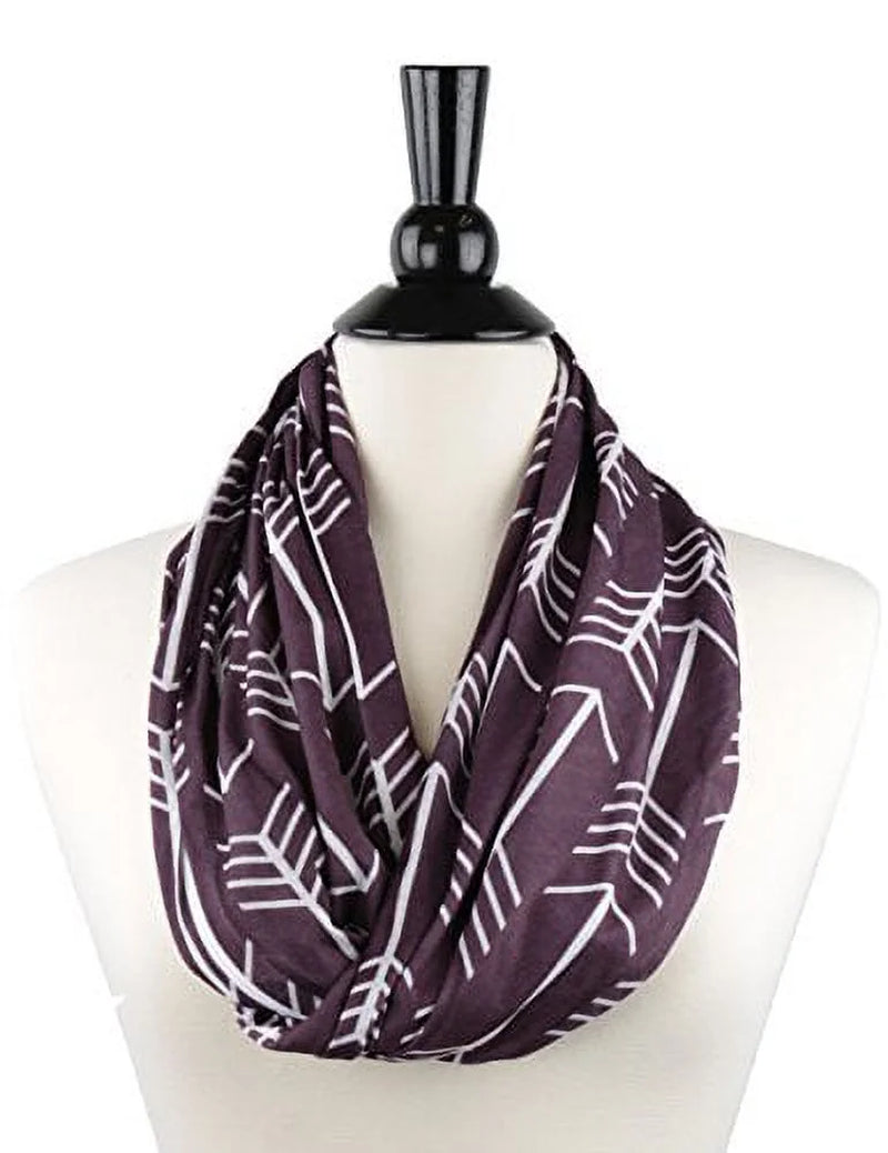 Women'S Infinity Scarf with Hidden Zipper Pocket & Pattern Print Arrow (Black)