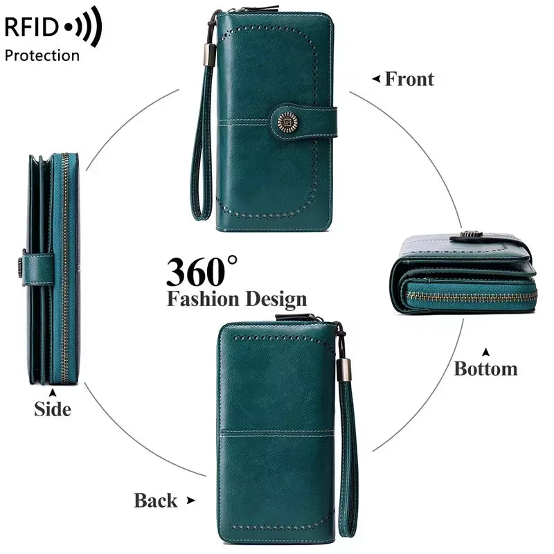 High Quality Women Wallet RFID Anti-Theft Leather Wallets for Woman Long Zipper Large Ladies Clutch Bag Female Purse Card Holder