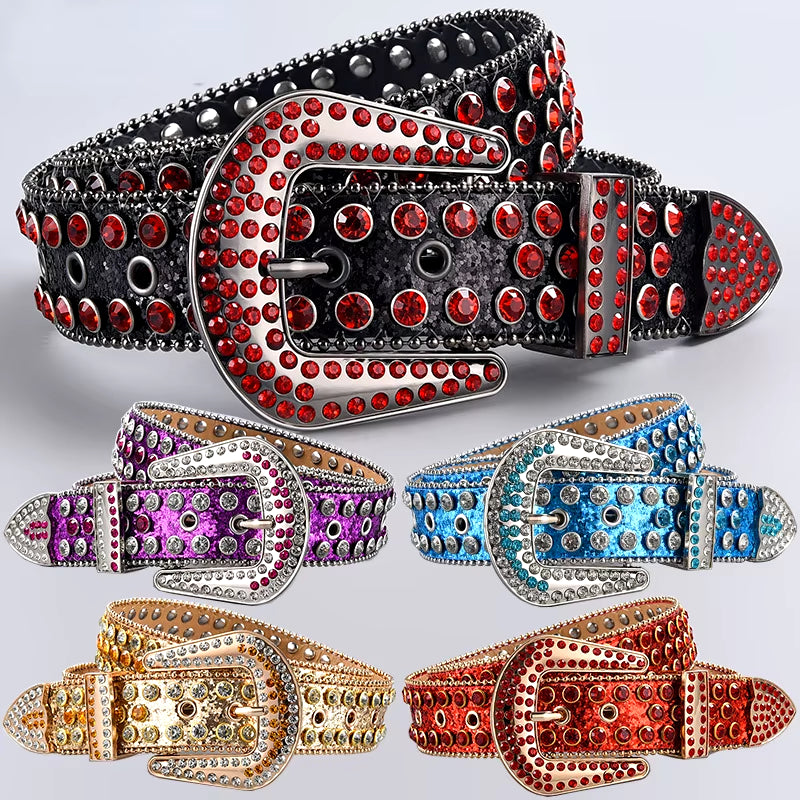 New Rhinestone Luxury Belt Women Y2K Style Western Exaggerated Jeans Fashion Accessories Punk High Quality Alloy Buckle BB Belt