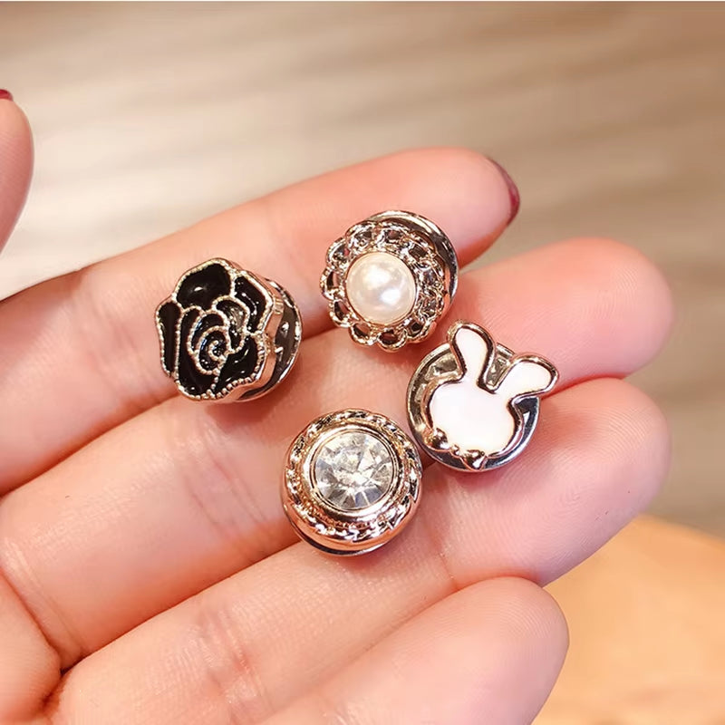 10Pcs/Lot Imitation Pearl Circle Brooch Pins PU Button Women Trendy Metal Sweater Collar Hijab Pin Brooch Jewelry Accessories 35